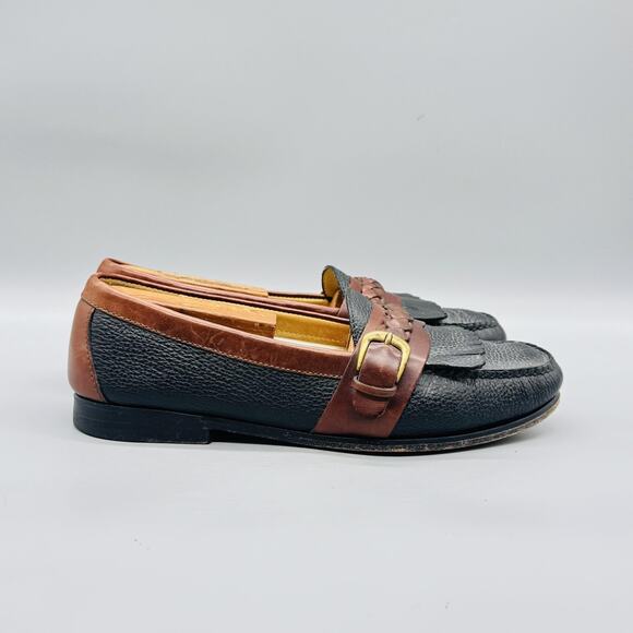 Cole Haan Shoes Mens 8.5 Black Leather City Monk Strap Loafers Fringe Buckle main image 8